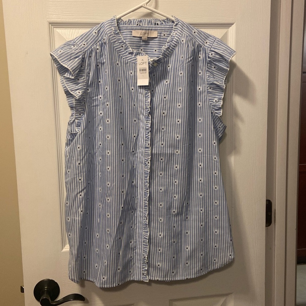 Blue and white sleeveless shirt